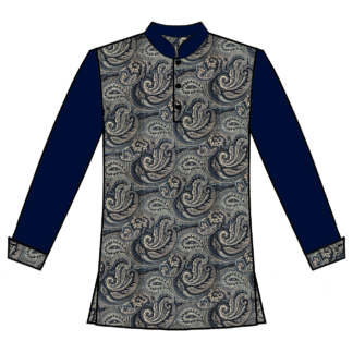 102S Navy paisley with Black sleeves and collar