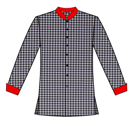 Houndstooth bttm frt wth red cuffs and collat