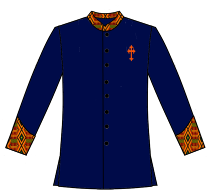 Navy Button frt with kente collar and cuffs