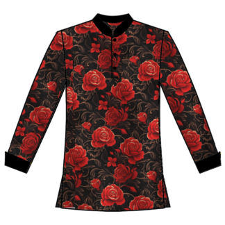 179 Rose print with black collar and cuffs