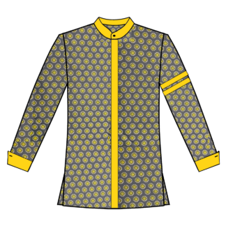245 Gray and yellow print with yellow collar cuffs and stripes hidden buttons