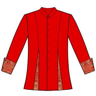 260 Red with paisley brocade trim front pleats