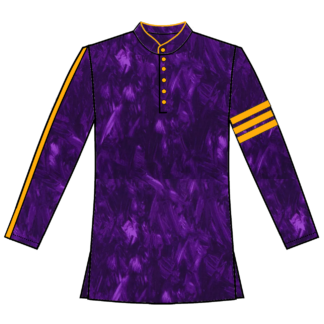 Purle paint strokes wth gold stripes and piping