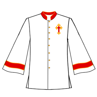 264 White wth red Button front with bell sleeves