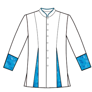 258 Blue Button frt with print slv facing and bk pleat