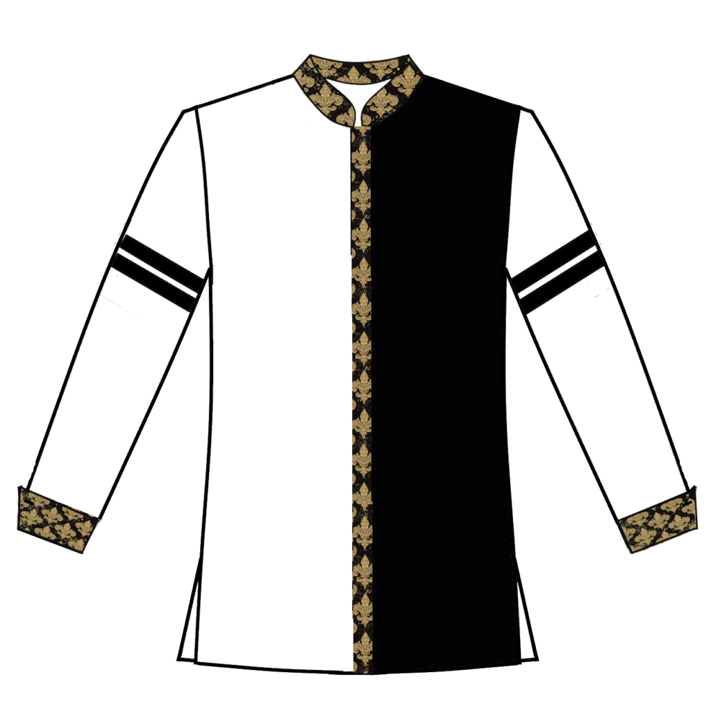 268 black and white with fluer spade print trim button frt